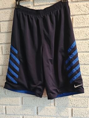 Nike Men’s Navy Reversable Athletic Shorts with Royal Blue Stripes